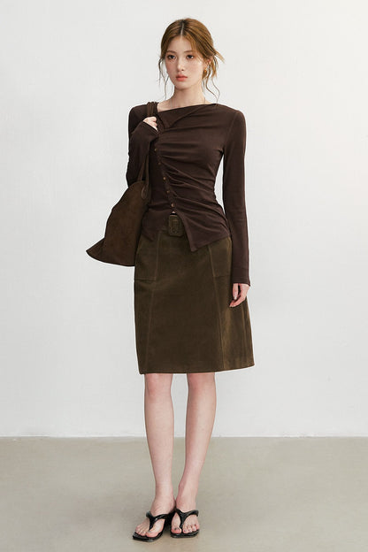 Asymmetrisches langärmeliges Strickoberteil