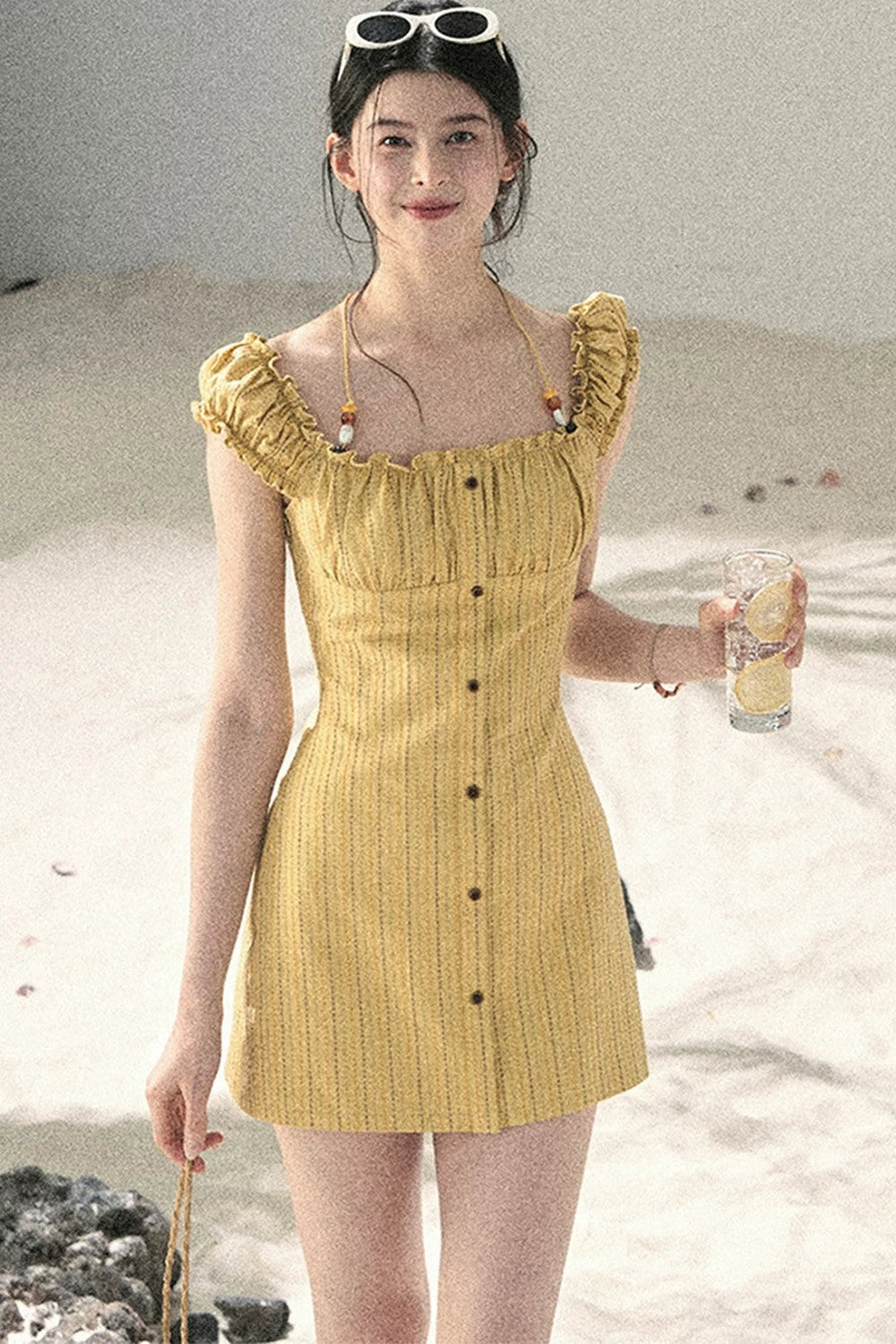 French Halter Striped Dress