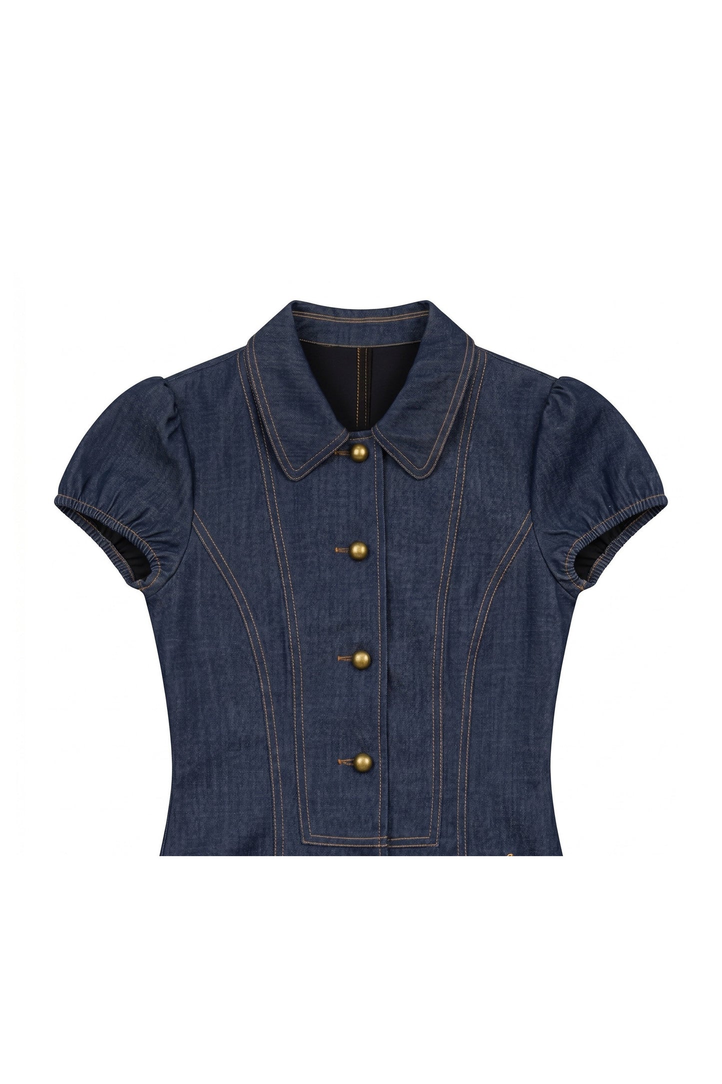 Completo estivo in finto denim con blusa e gonna