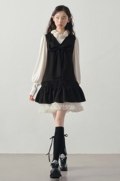 Bow Decorated Ruffle Dress