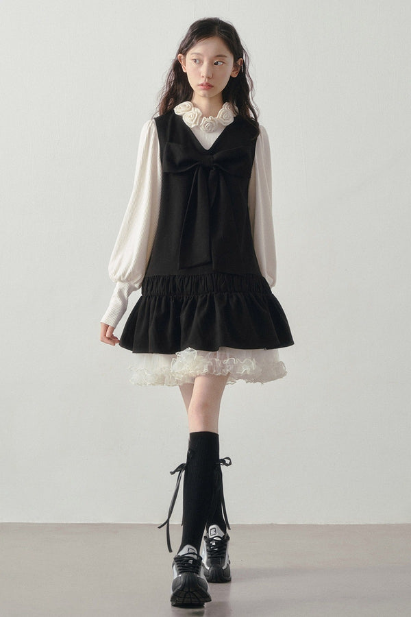 Bow Decorated Ruffle Dress