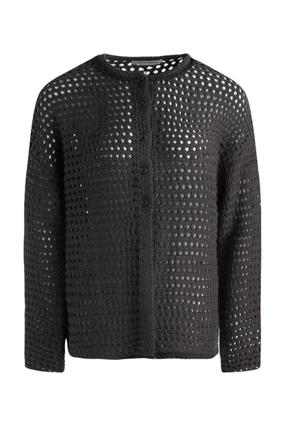 Solid Color Hollow Knit Cardigan