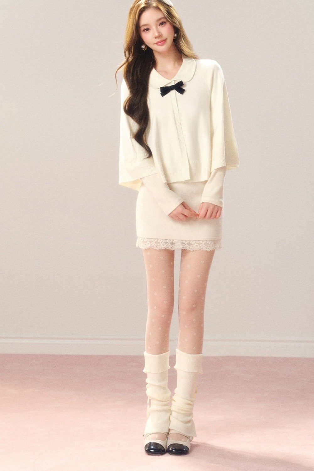 Cloud Samt-Strickcape-Cardigan mit Bubikragen