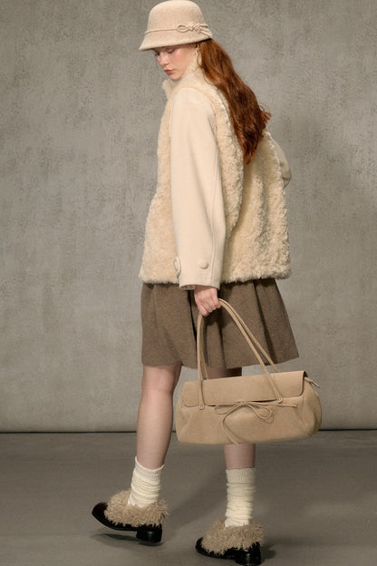 Flower Tea Layered-Look Woolen Furry Top