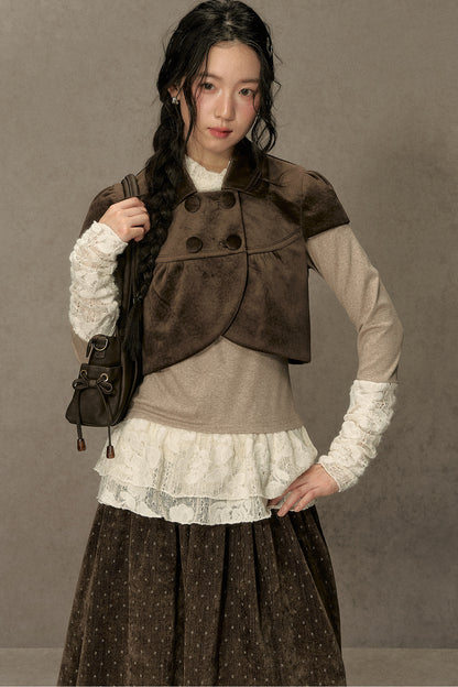 High-Neck Lace Edging Base Layer Top