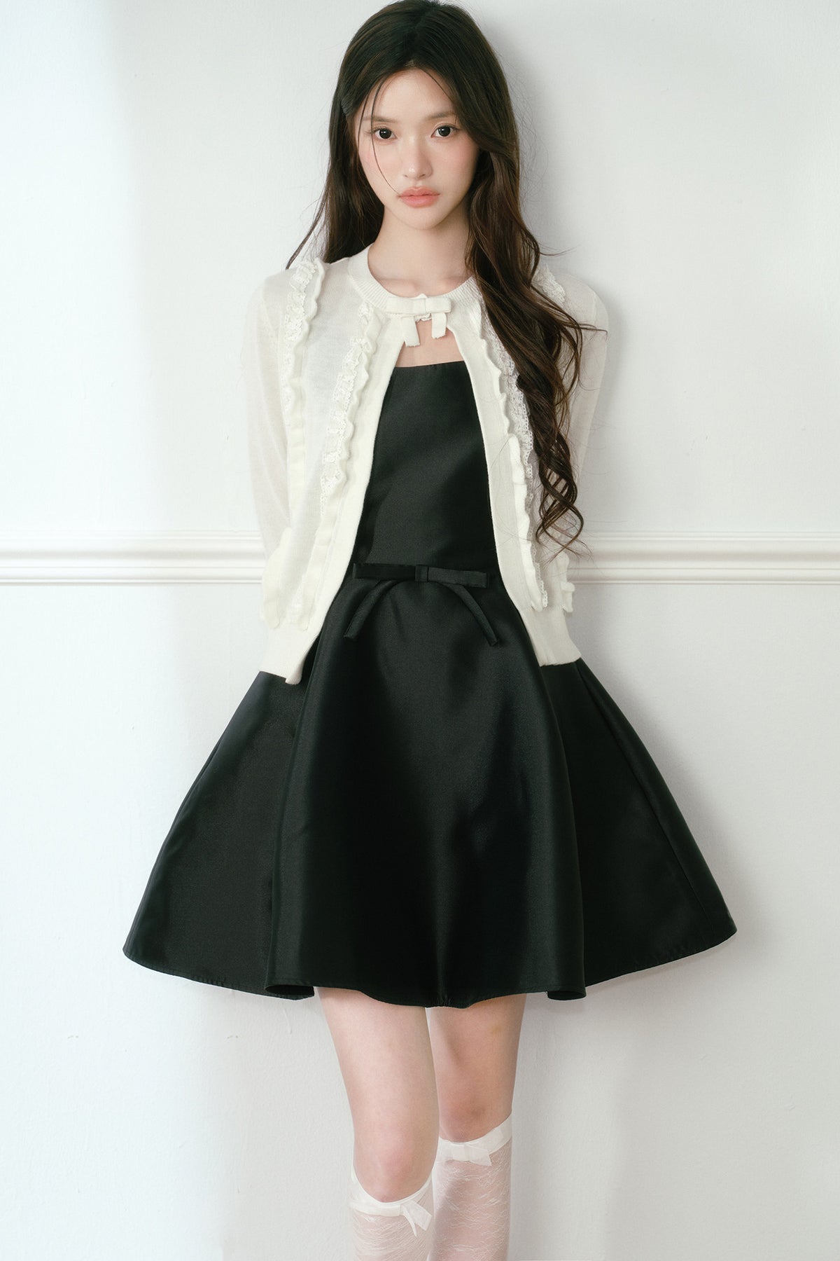 White Lace Trim Knit Cardigan