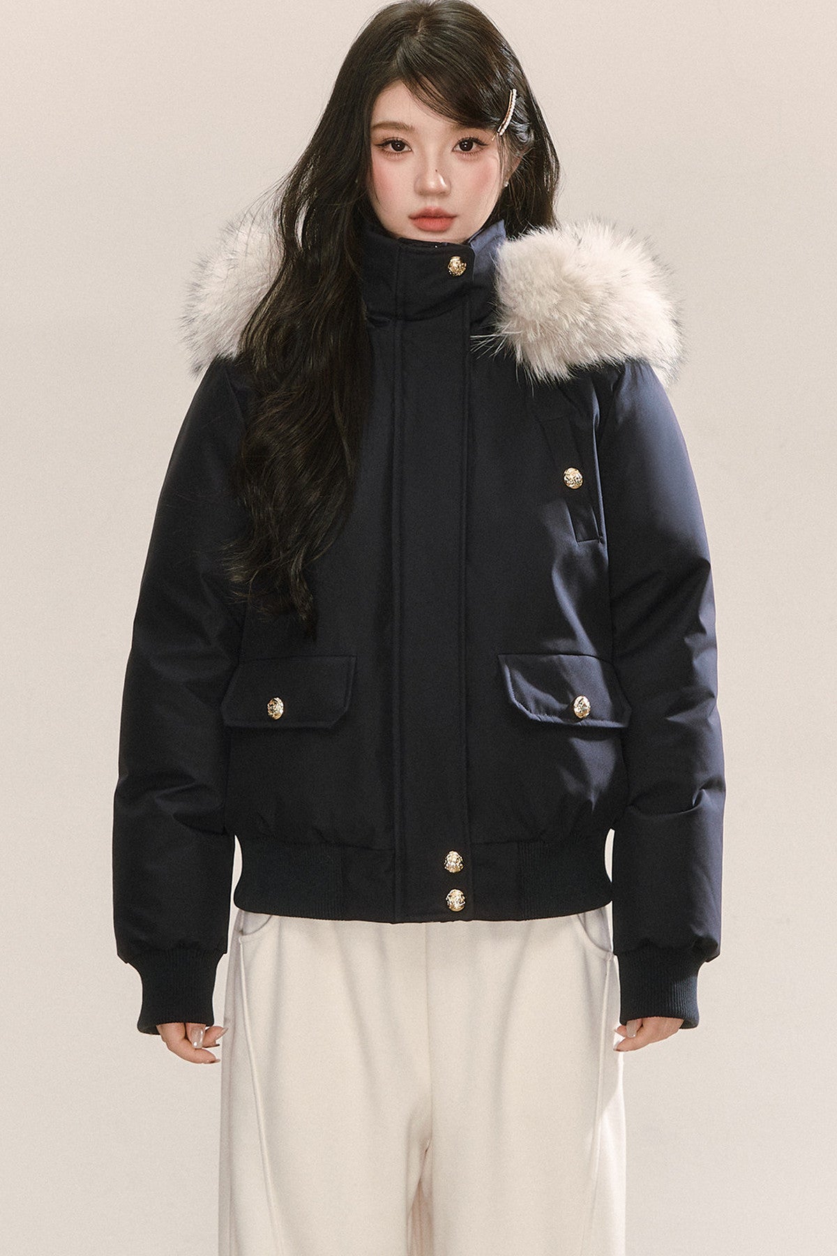Raccoon Fur Collar Hooded Down Jacket