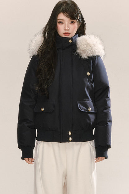 Raccoon Fur Collar Hooded Down Jacket