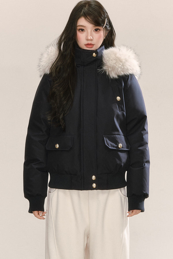 Raccoon Fur Collar Hooded Down Jacket