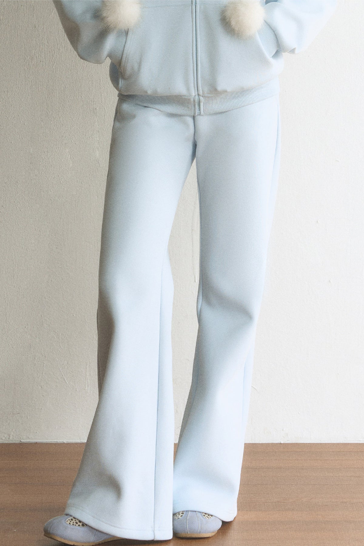 Light Blue Flared Drawstring Elastic Waist Sweatpants