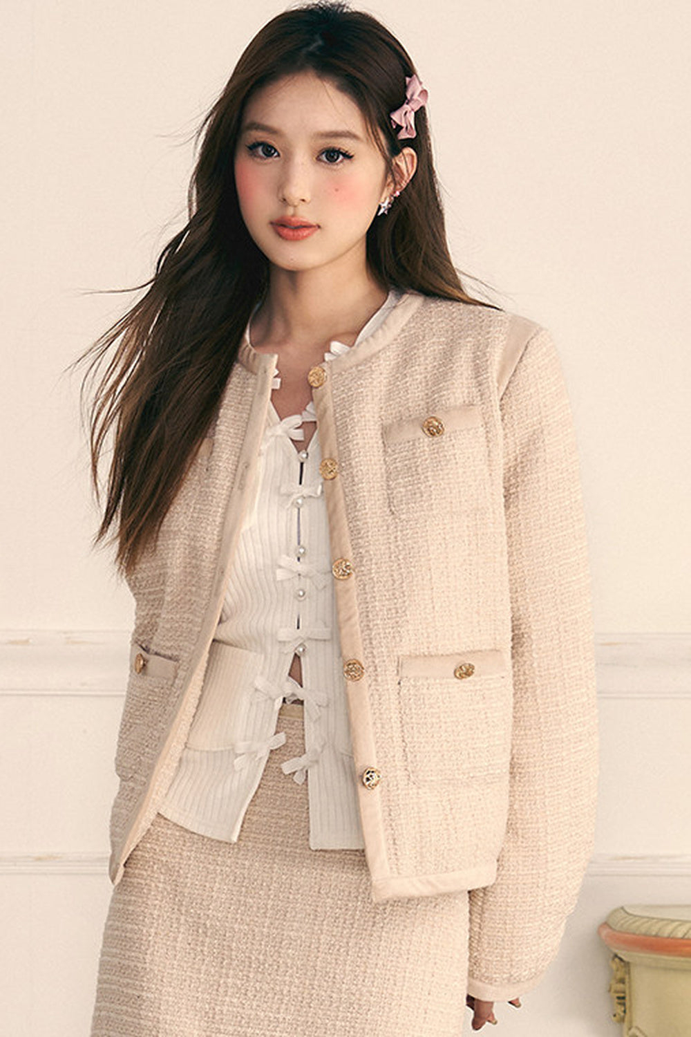 Velvet Patchwork Tweed Jacket and Skirt Set-Up