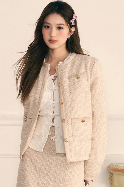Velvet Patchwork Tweed Jacket and Skirt Set-Up