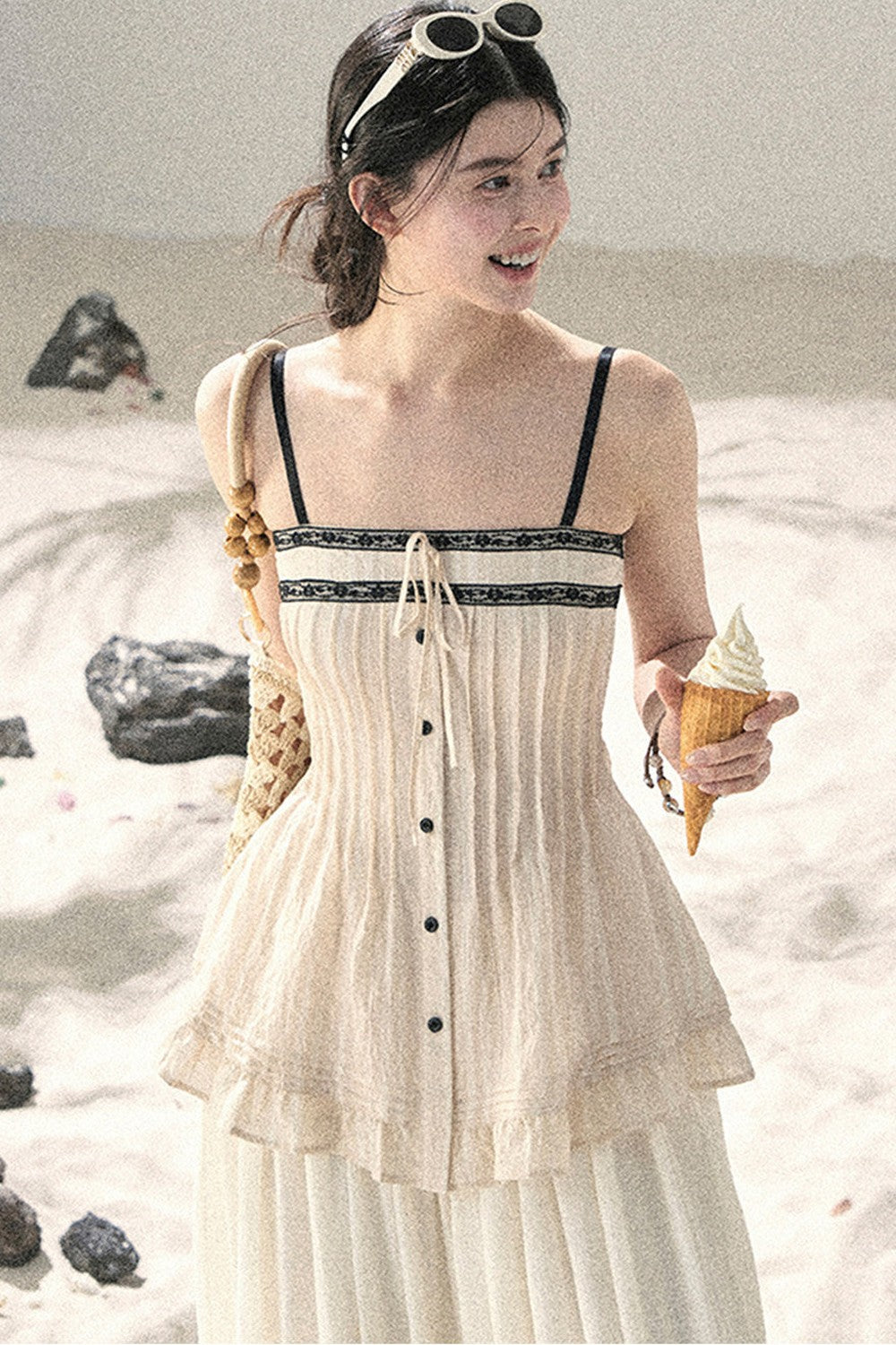 One-Shoulder Ruched Lace Camisole