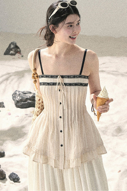 One-Shoulder Ruched Lace Camisole