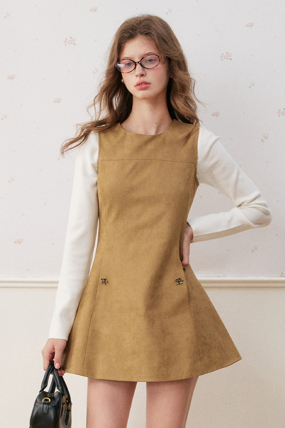 Sleeveless Round Neck Suede A-Line Umbrella Dress