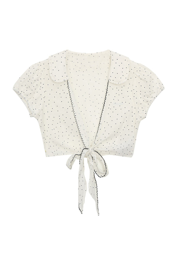 Polka Dot Bow Cardigan And Ruffle Skirt Set-Up