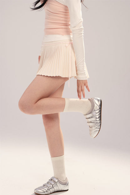 Drawstring Pleated A-Line Skirt