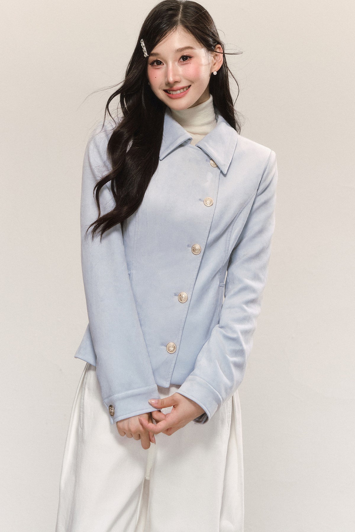 Blue Asymmetric Collar Tops