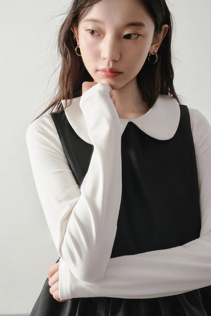 White Long-Sleeved Peter Pan Collar Top