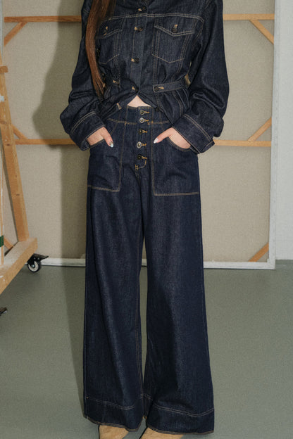 Coffee Lace-Up Woolen Linen Suit Jacket, Jeans and Top Set-Up