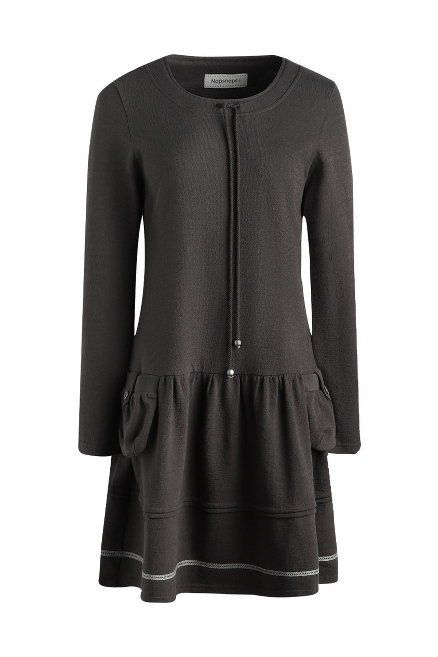 Long-Sleeved Knit Round Neck Tie Dress