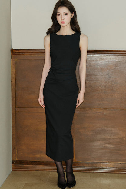 Sleeveless Waist-Cinching Long Dress