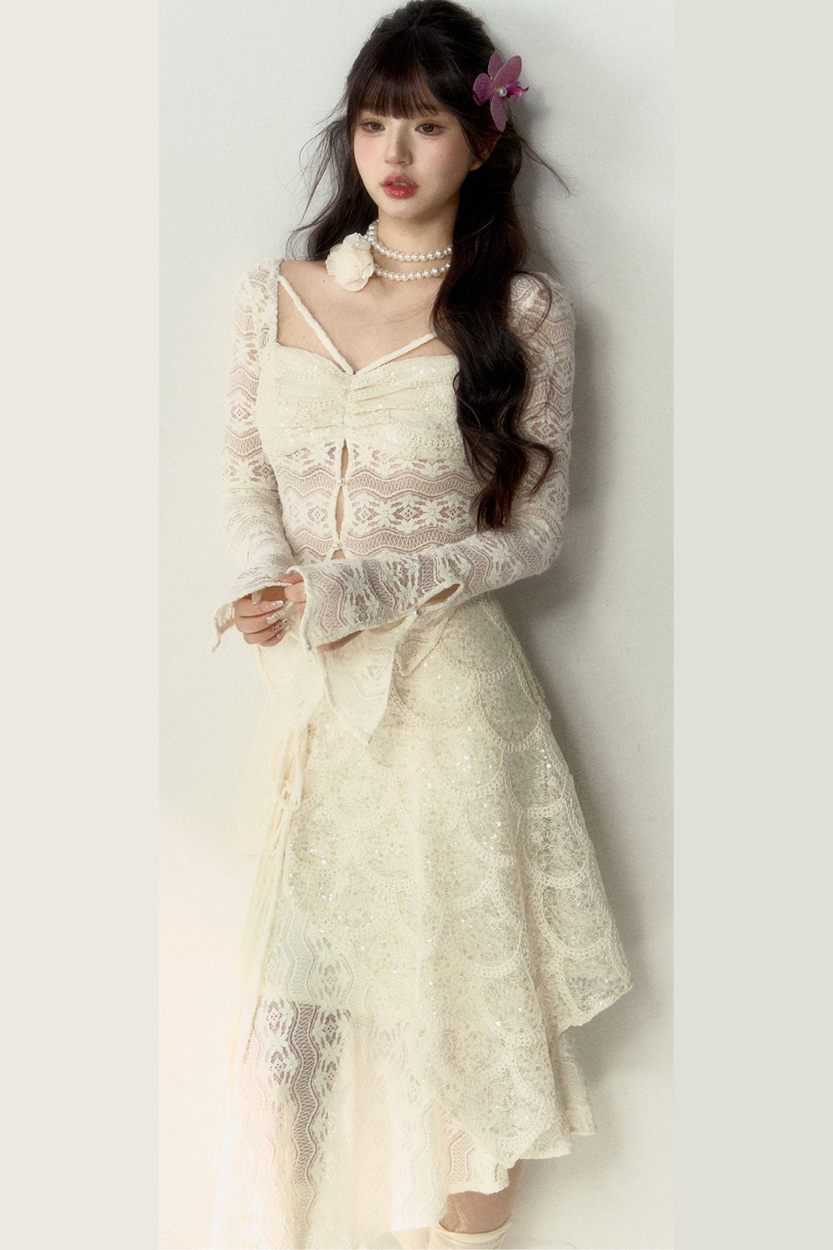 New Chinese Lace Top and Skirt Set-Up