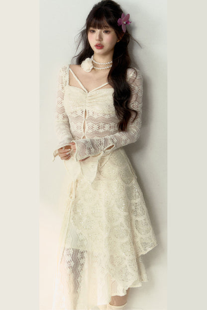 New Chinese Lace Top and Skirt Set-Up