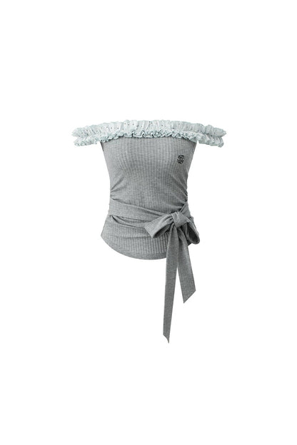 Polka Dot Lace One-Shoulder Top