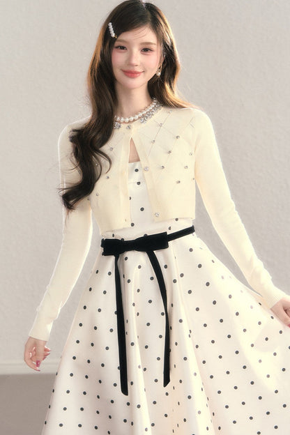 Elegant Polka Dot Waist Dress