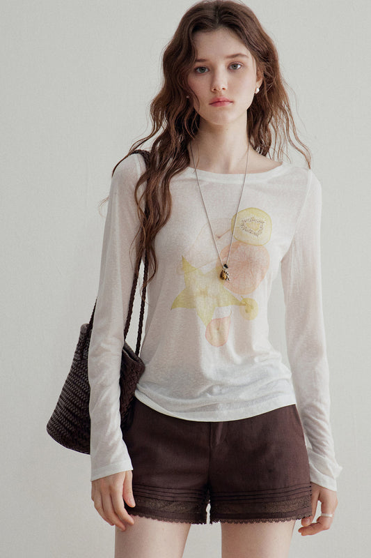 Blusa in lyocell con stampa frutta