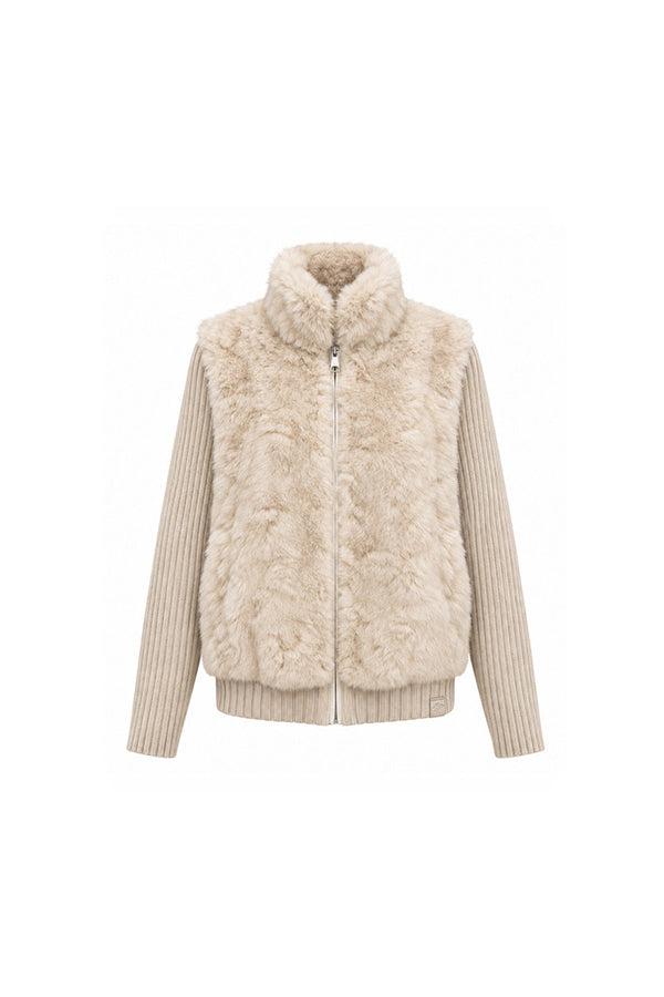 Stand Collar Knit Jacket and Pants Set-Up