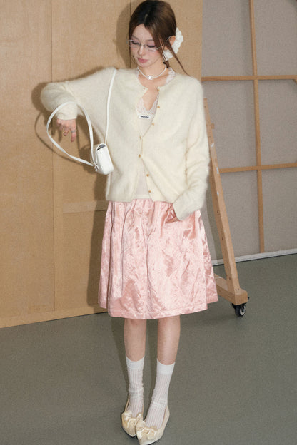 Round Neck Wool Cardigan and Skirt Set-Up
