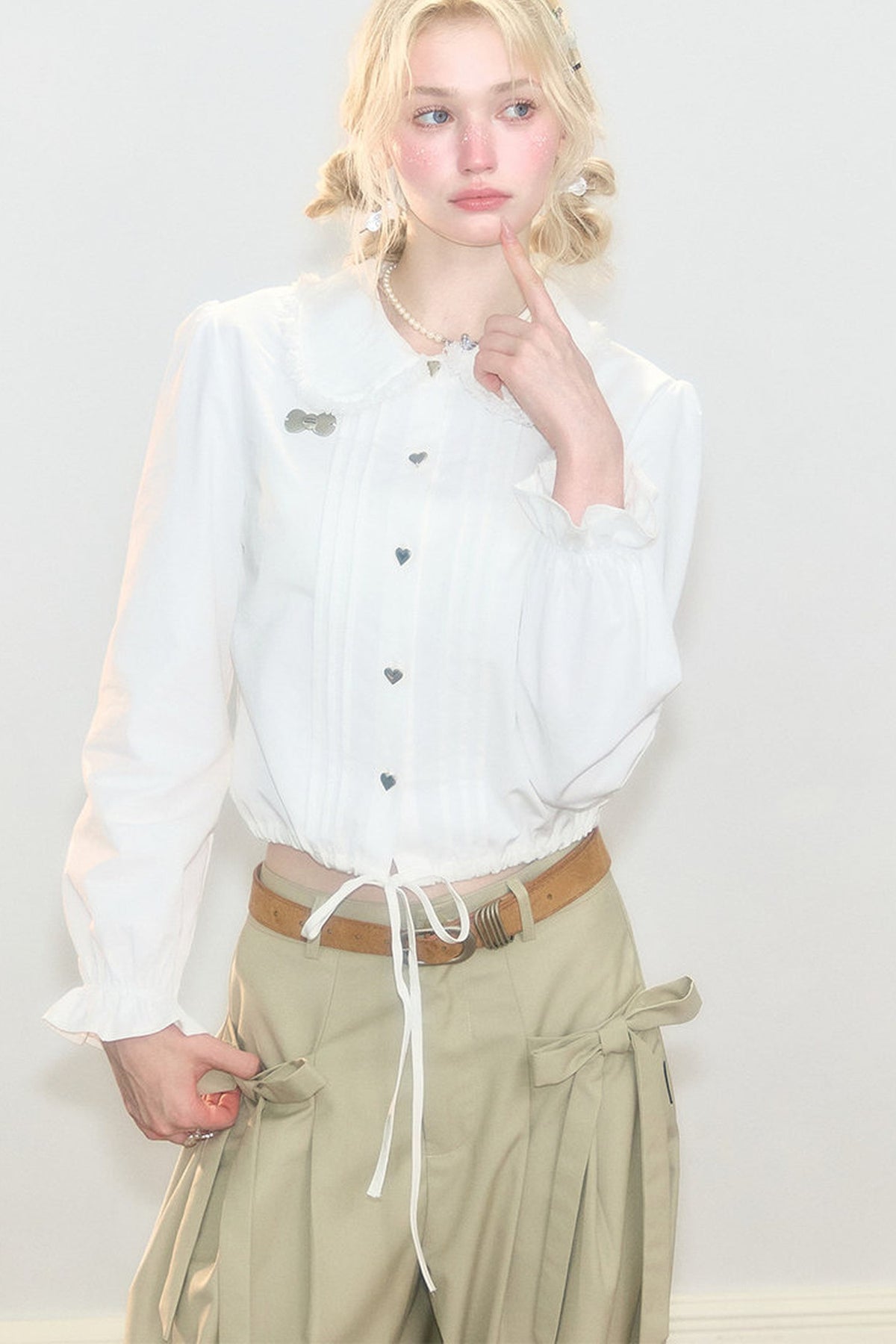 Tassel Doll Collar Short Shirt