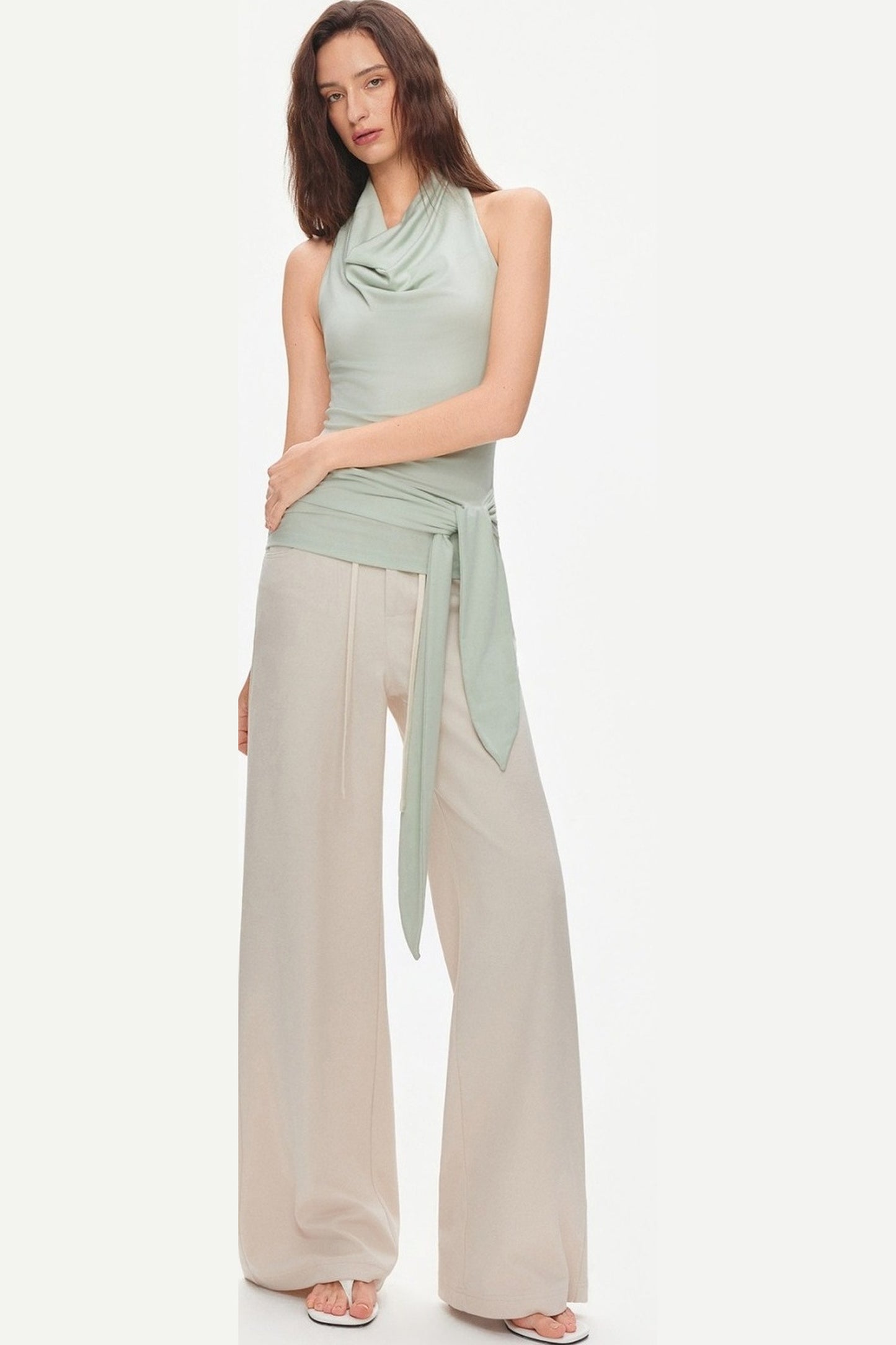 Lyocell Halter Neck Sleeveless Tie Waist Top