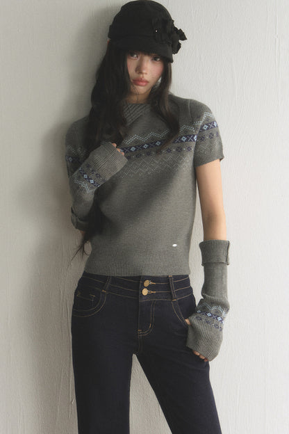 Top a maglia jacquard Fair Isle con revers