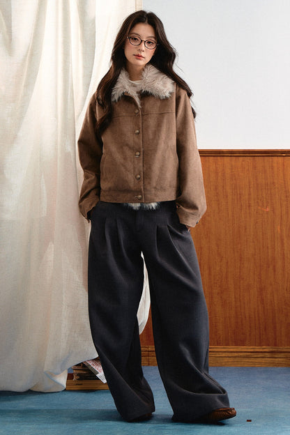 Khaki Brown Short Fur Coat