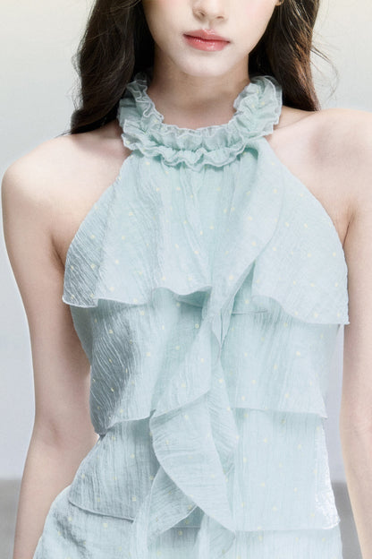 Mint Polka Dot Halter Top Set-Up