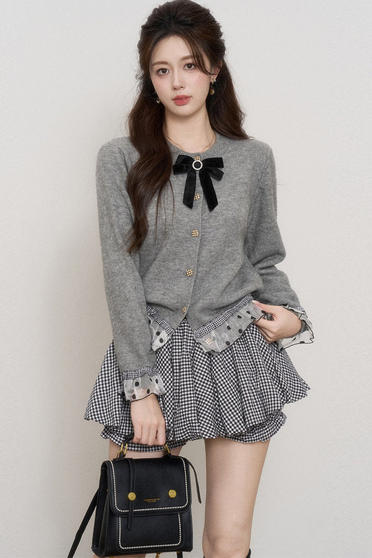 Gray Mesh Spliced Cardigan