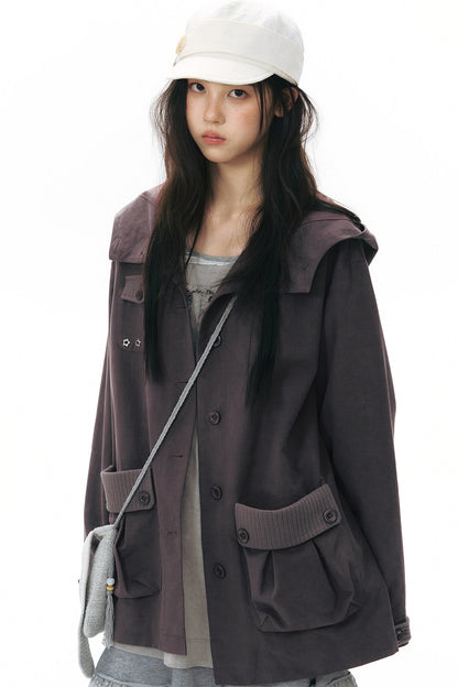 Workwear-Jacke mit Kapuze und Patchwork
