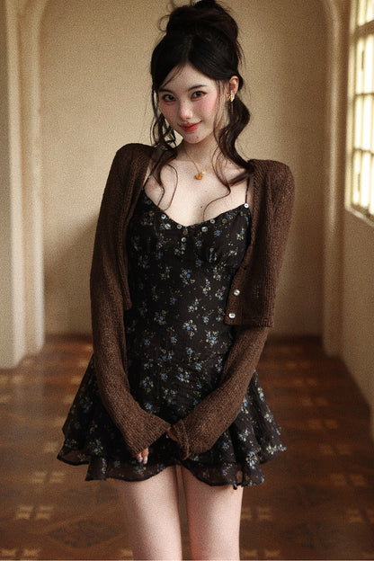 Floral Chiffon Ruffle Hem Slip Dress