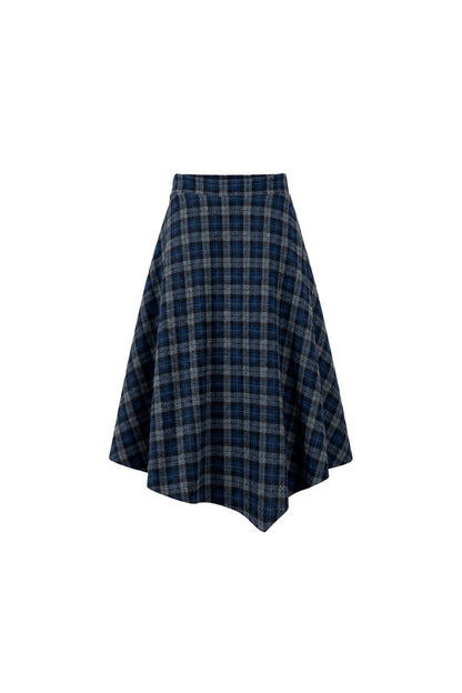 Navy Blue Plaid Jacket and Skirt Set-Up