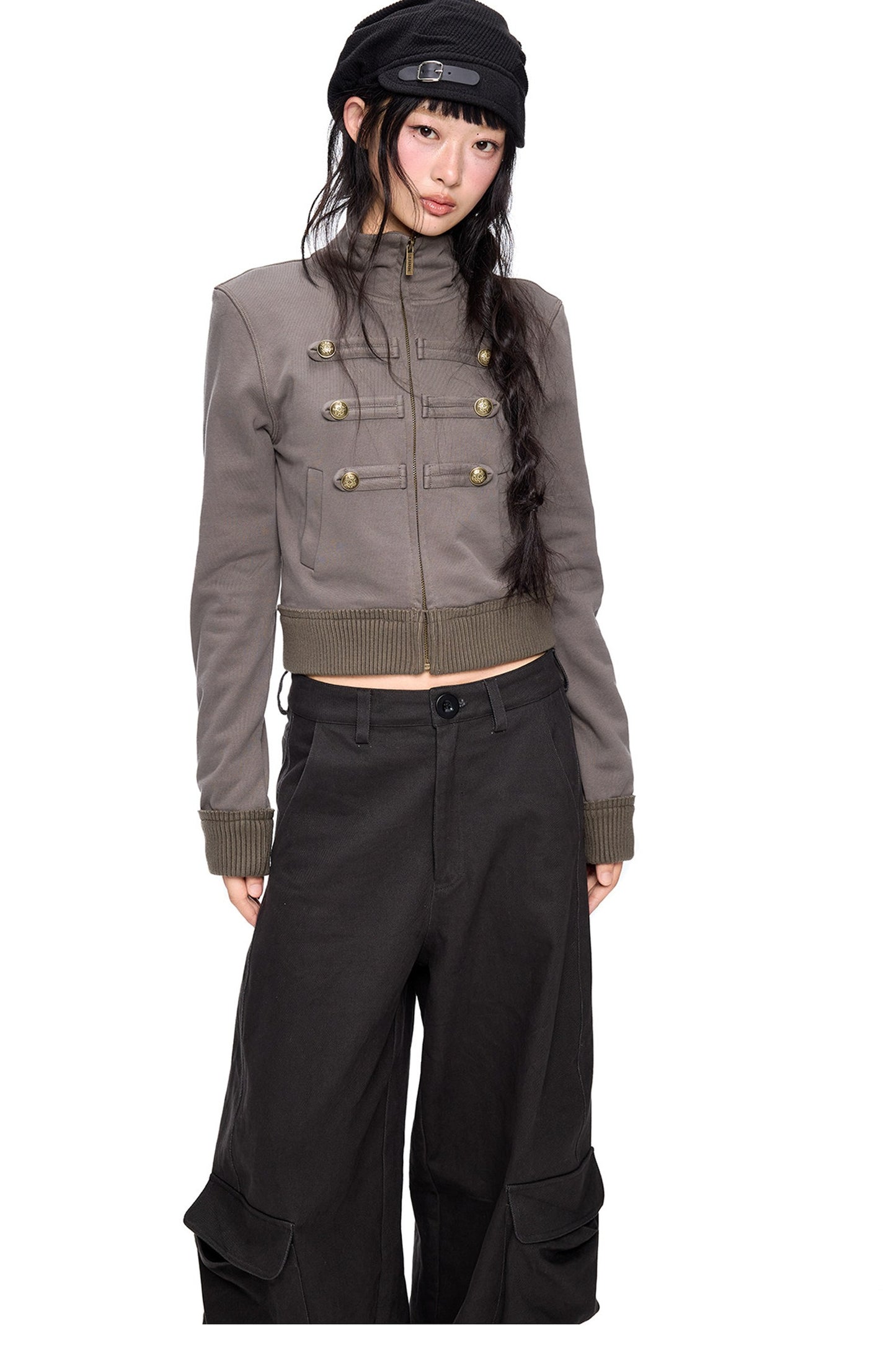 Short Napoleon Style Stand Collar Cardigan
