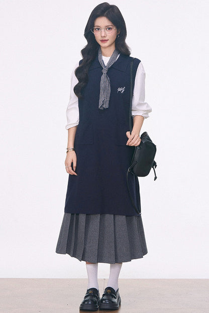 Knitted Vest Dress, Shirt and Skirt Set-Up