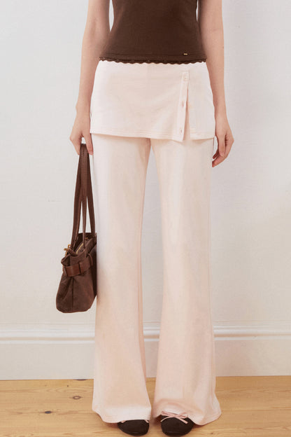 Layered-Look Slit Flared Pants