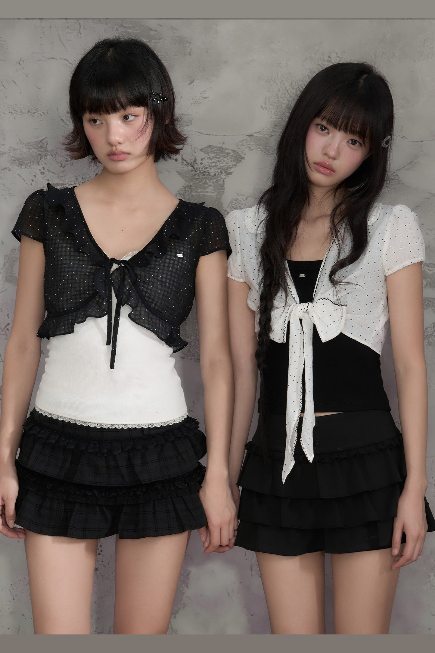 Polka Dot Mesh Ruffle Flutter Cover-Up Set-Up