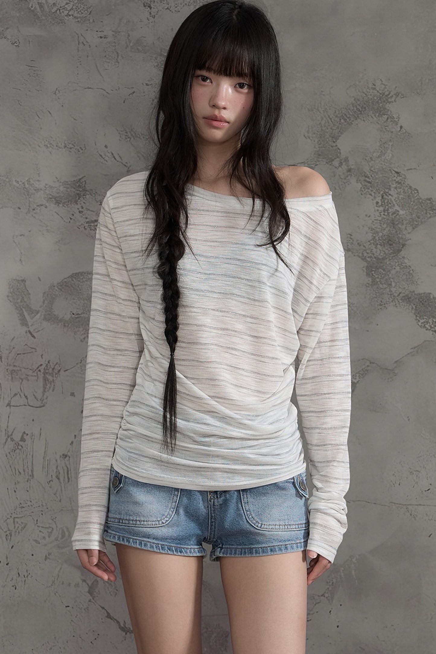 Striped Slightly Off-Shoulder Cover-Up, Pants and Top Set