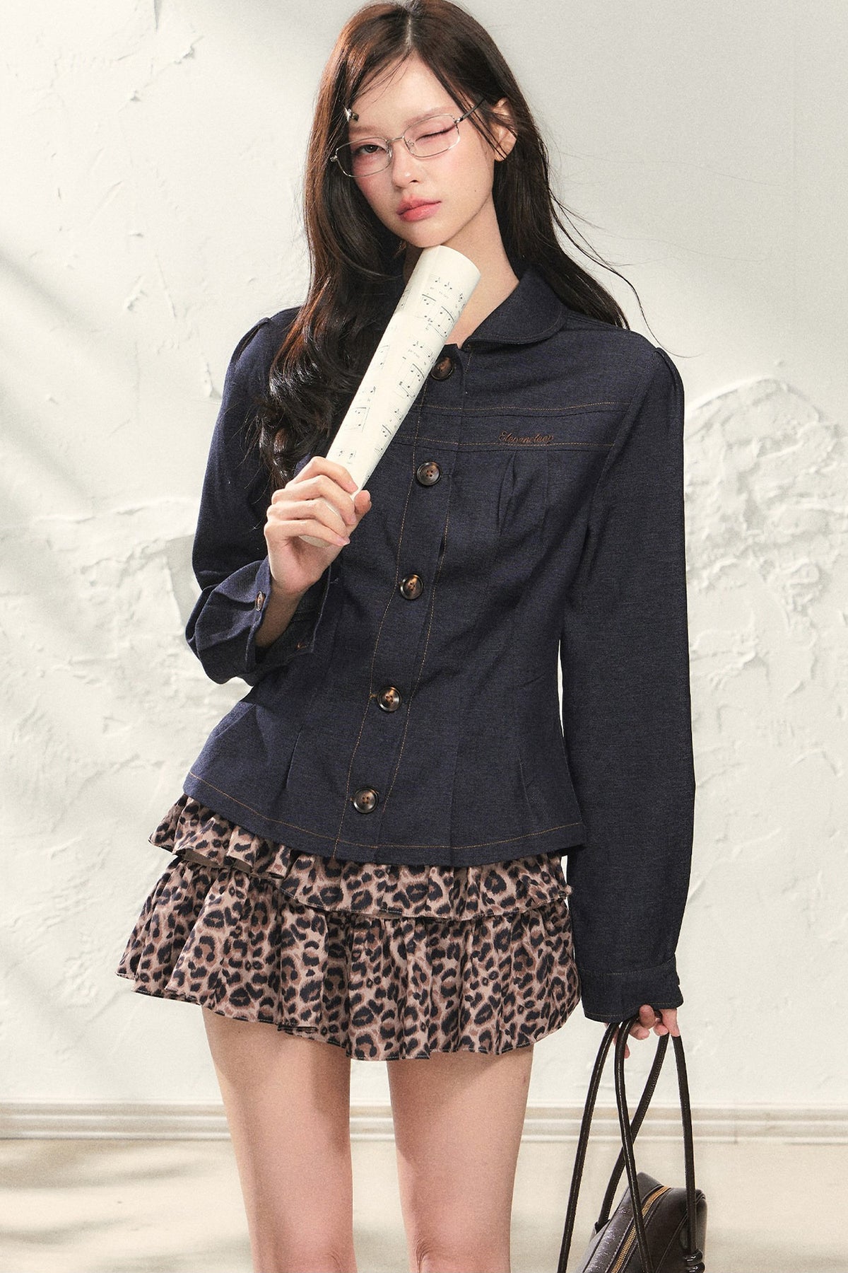 Dark Blue Denim Top With Skirt Set-Up