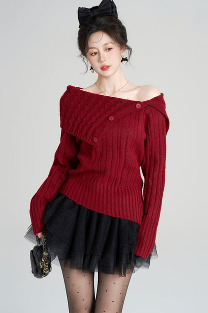 Off-Shoulder Knit Top and Skirt Set-Up