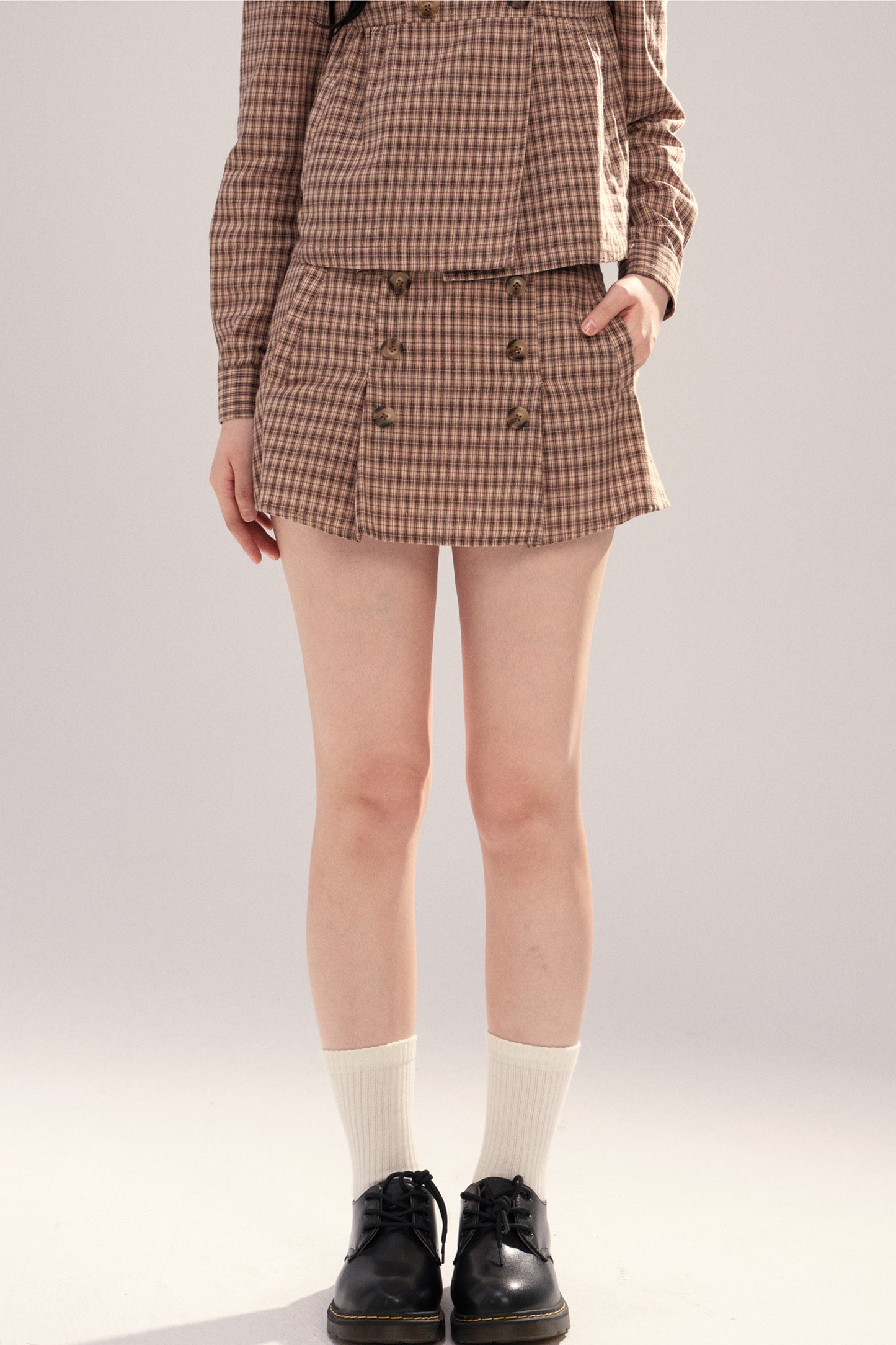 Buttoned High-Waisted A-Line Skirt